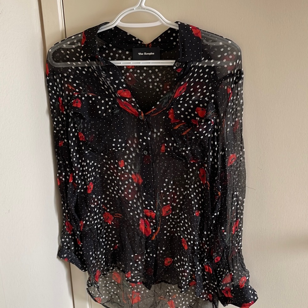 The Kooples long sleeve black silk button up XXS